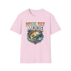 Pink Comfort Colors t-shirt with "HOOK SET MODE" and a bass jumping from water design.