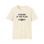 Comfort Colors unisex cream t-shirt with "Fishing Is The Plan" and "REEL FSHN" fishing hook graphic.