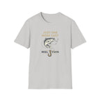 Light gray Comfort Colors unisex t-shirt with "Just One More Cast" text, a fish on a hook, and "REEL FSHN" design.
