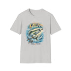 Light gray "Cast Bold" Comfort Colors t-shirt with a jumping fish, fishing rod, and "REEL FSHN" graphic.