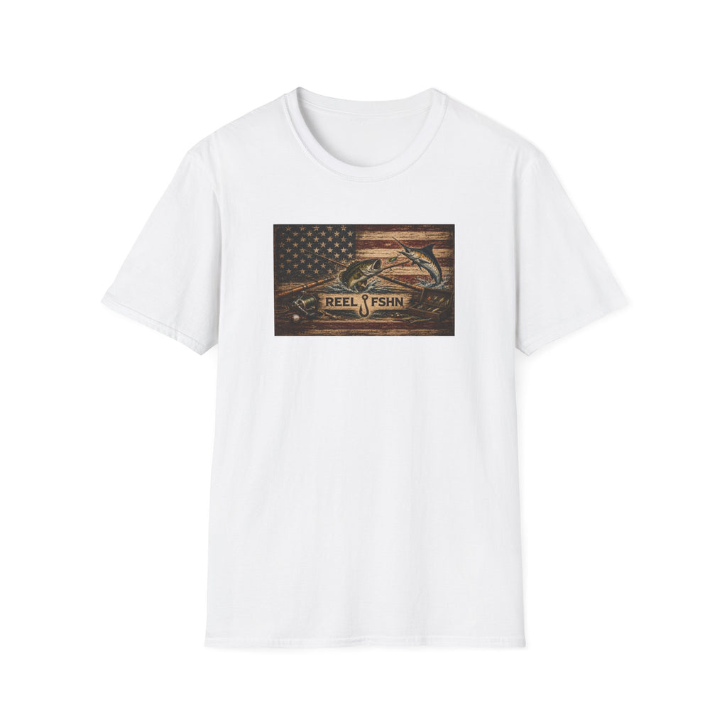 American Flag With Bass and Marlin T-Shirt