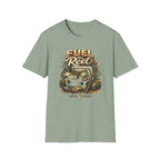 Sage green Comfort Colors unisex t-shirt with "Fuel the Reel" graphic featuring fish in a cooler and fishing gear.