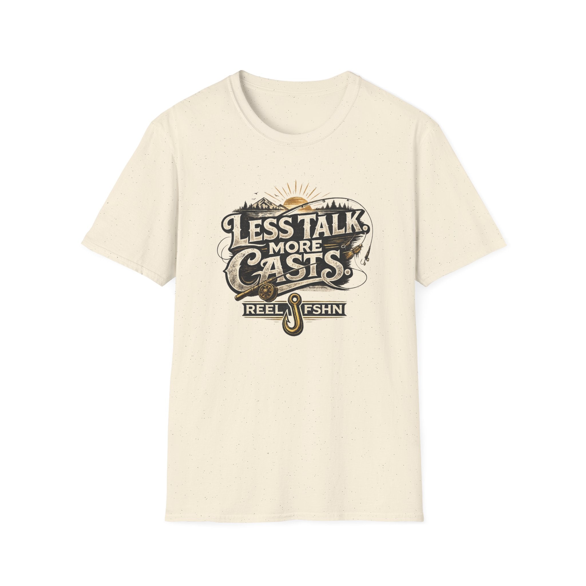 Comfort Colors "Less Talk More Casts" t-shirt in natural, featuring a fishing-themed graphic.