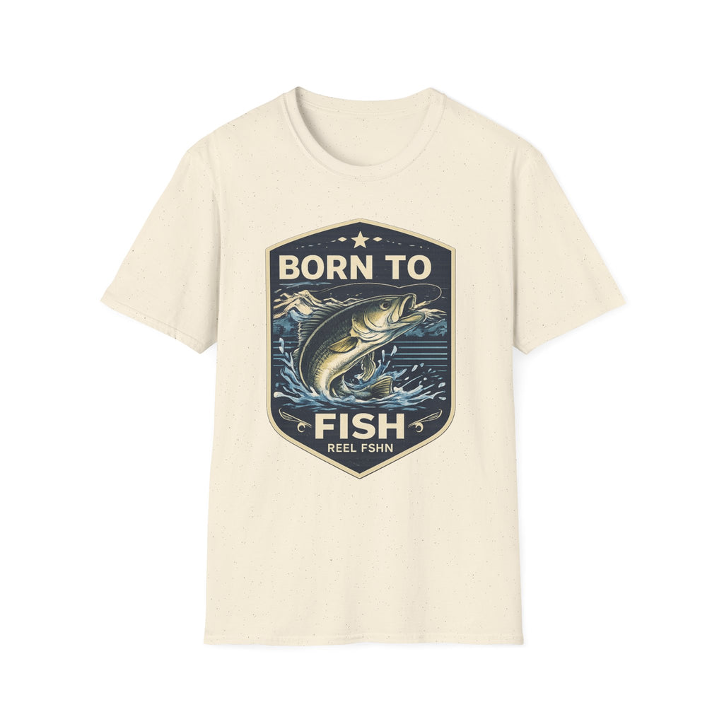 Born to Fish Comfort Colors t-shirt in natural, featuring a vintage bass fishing graphic.