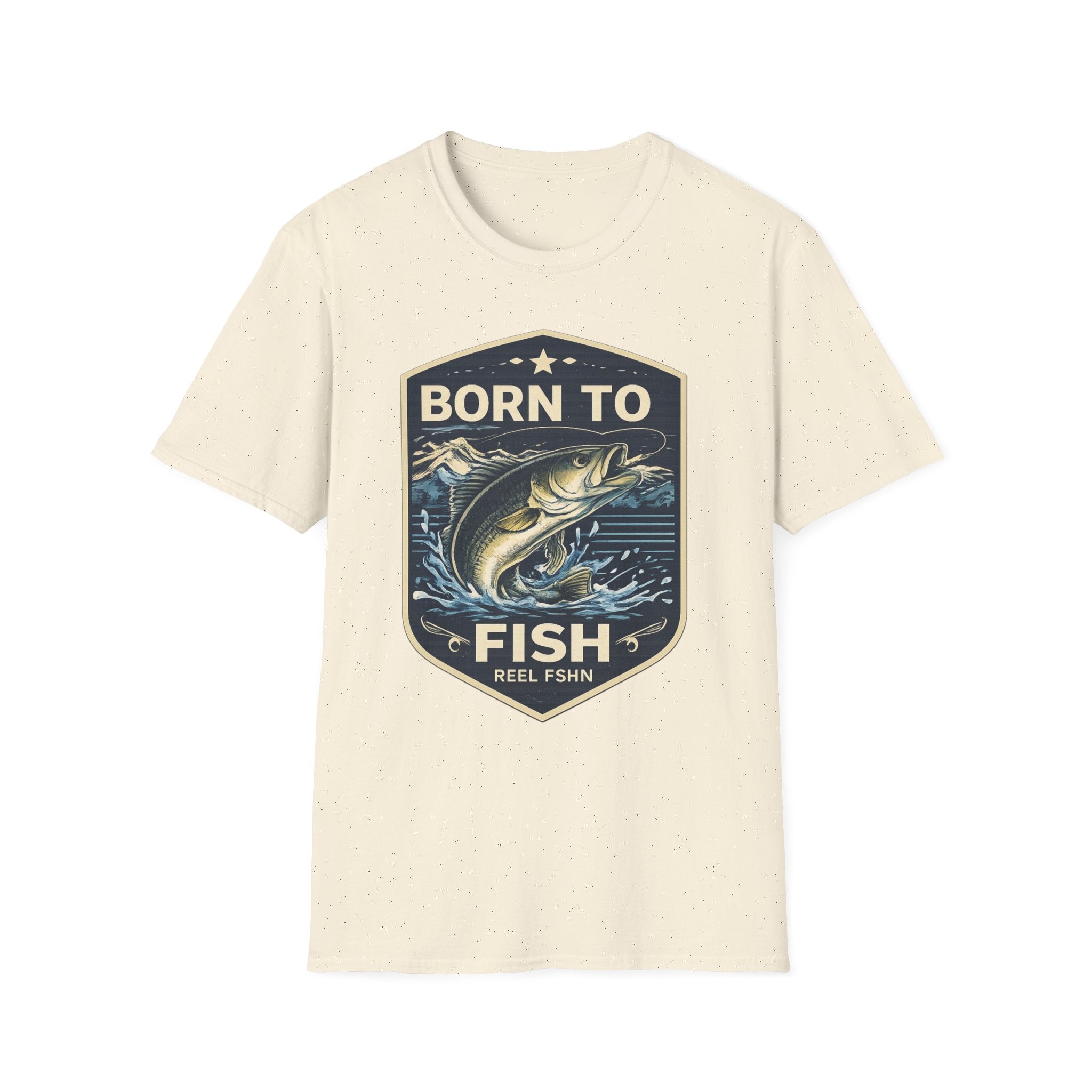 Born to Fish Comfort Colors t-shirt in natural, featuring a vintage bass fishing graphic.
