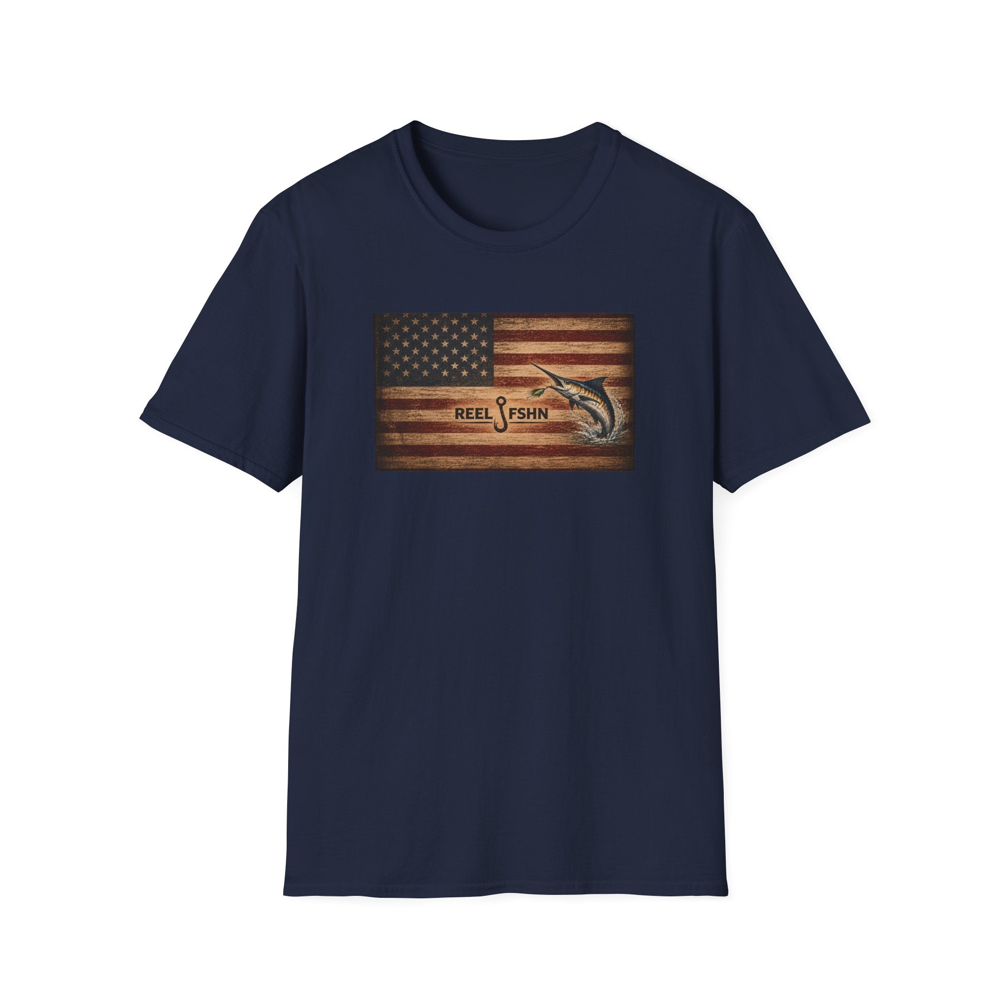 American Flag With Marlin T-Shirt