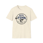 Comfort Colors unisex cream t-shirt with a dark blue "Reel FSHN" fishing logo.