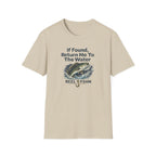 Comfort Colors "If Found, Return Me To The Water" t-shirt with a bass jumping from water and a fishing hook.