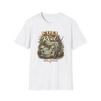White Comfort Colors t-shirt with "Fuel the Reel" fishing graphic featuring a cooler, fish, and rod.