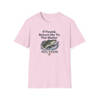 Pink Comfort Colors cotton t-shirt with "If Found, Return Me To The Water" text and a jumping bass graphic.