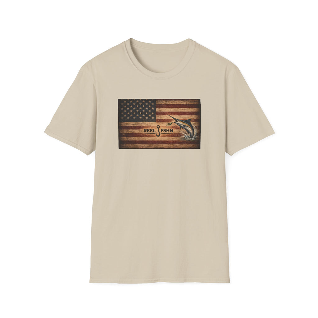 American Flag With Marlin T-Shirt