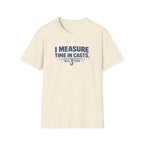 Comfort Colors unisex cream t-shirt with "I Measure Time In Casts" and fishing hook graphic.