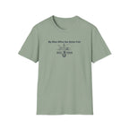Sage green Comfort Colors cotton t-shirt with "My Other Office Has Better Fish" text and fishing boat graphic.