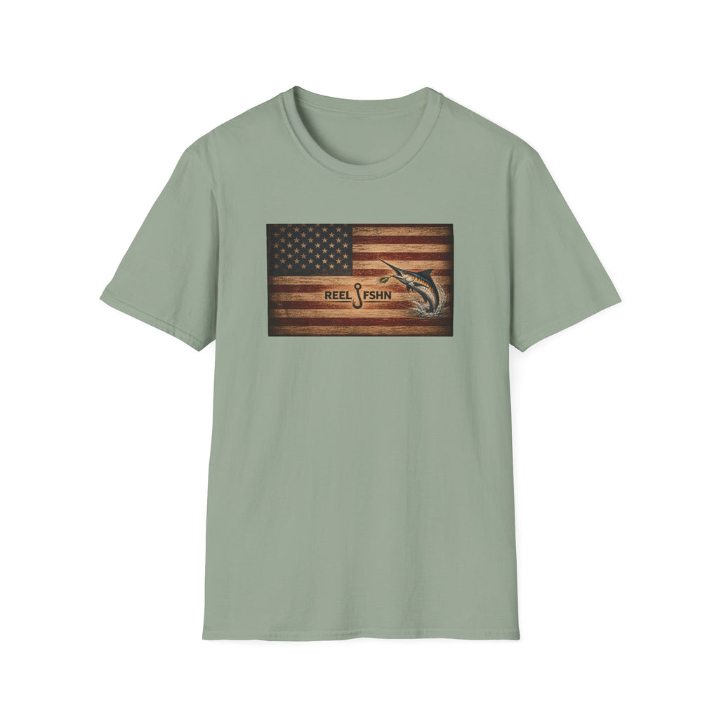 American Flag With Marlin T-Shirt