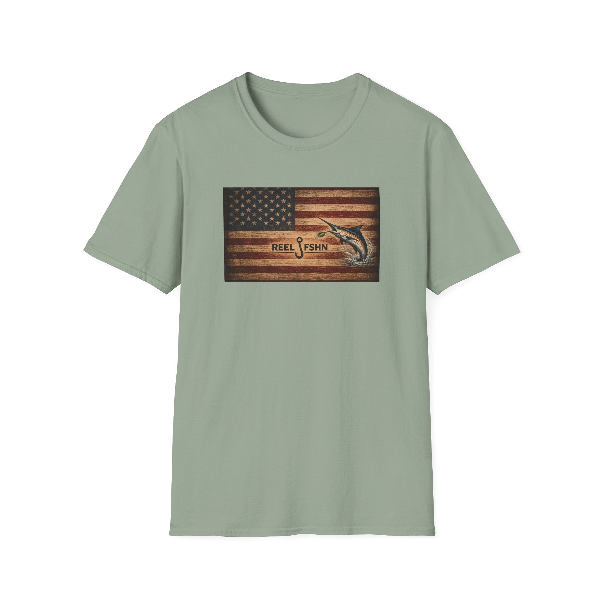 American Flag With Marlin T-Shirt