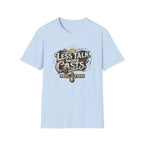 Light blue Comfort Colors "Less Talk More Casts" fishing t-shirt with a vintage graphic design.