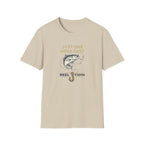 Comfort Colors unisex "Just One More Cast" t-shirt in sand, featuring a fish on a hook design.