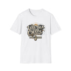 White Comfort Colors unisex t-shirt with "Less Talk More Casts" fishing graphic.