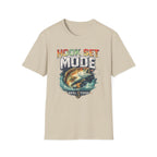 Beige Comfort Colors t-shirt with "HOOK SET MODE" text and a bass jumping from water design.