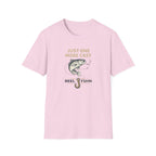 Pink Comfort Colors t-shirt with "Just One More Cast" text, a bass, and a fishing hook design.