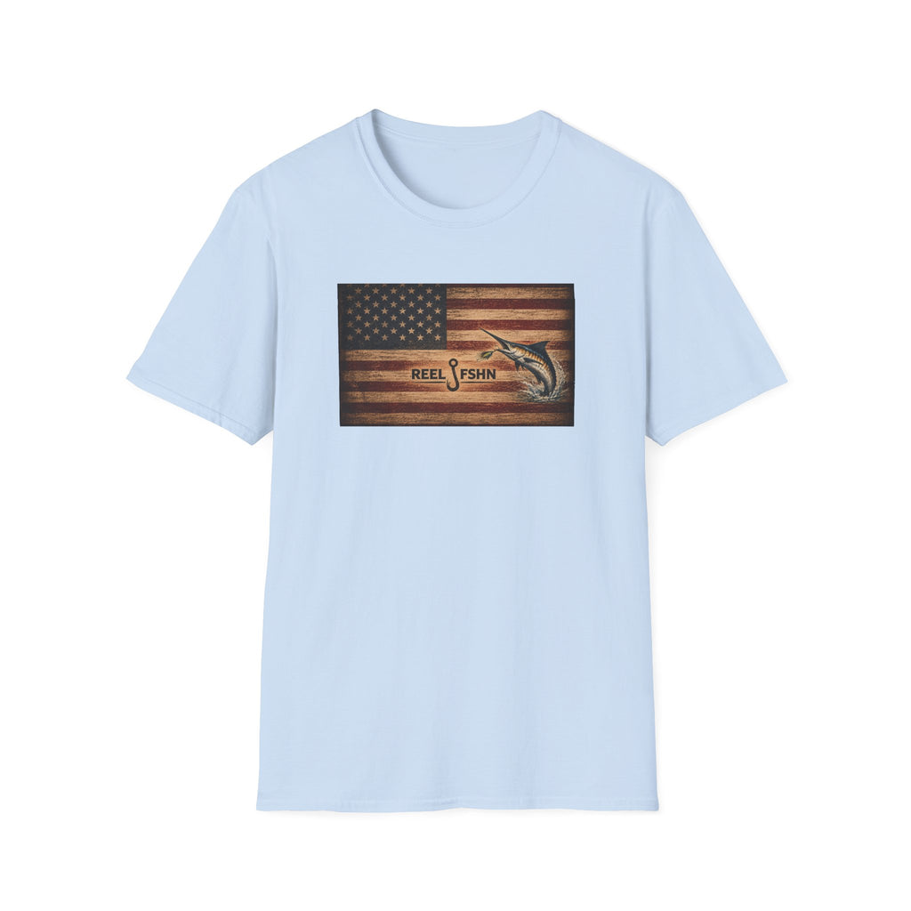 American Flag With Marlin T-Shirt