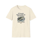 Comfort Colors cream t-shirt with "If Found, Return Me To The Water" text and a jumping bass graphic.