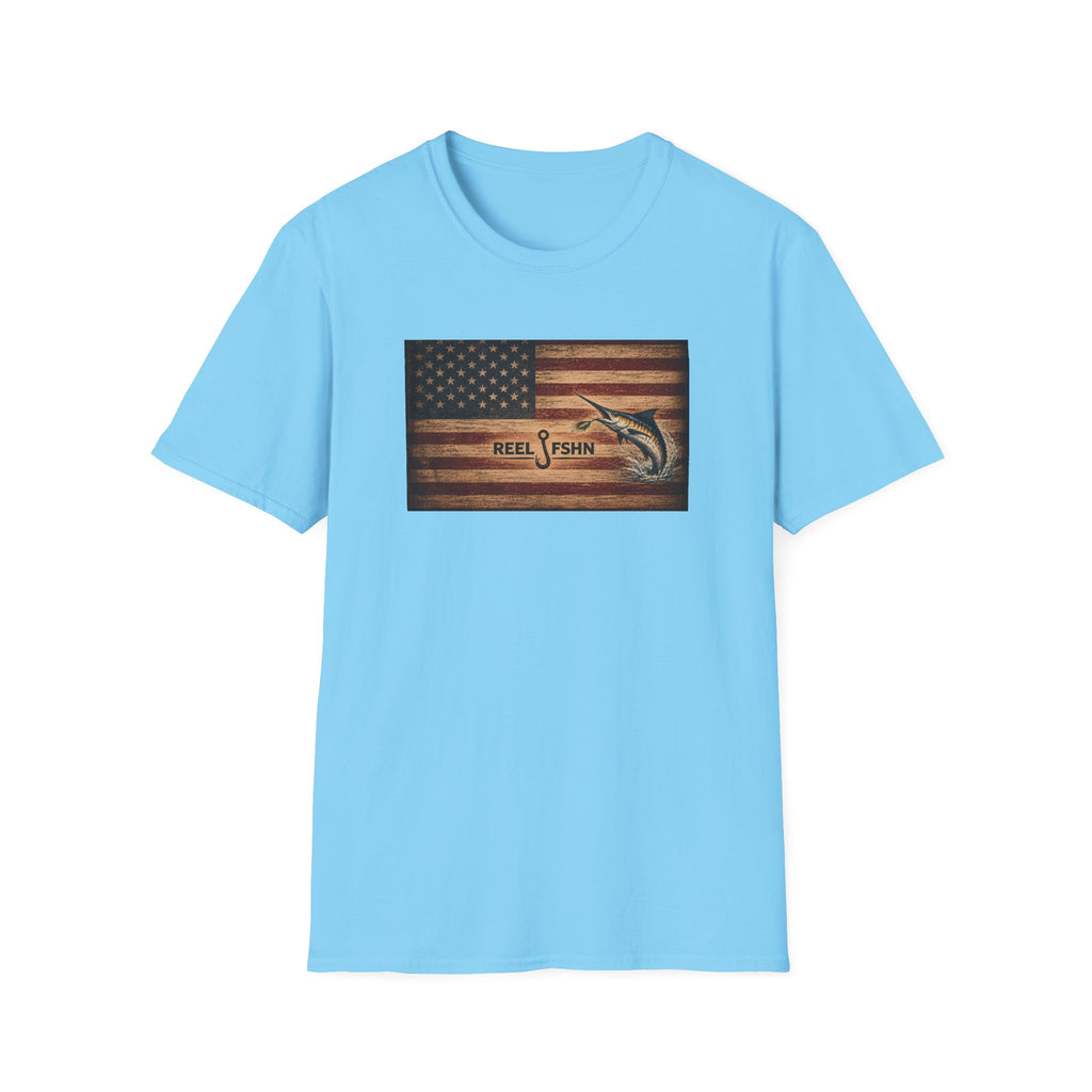 American Flag With Marlin T-Shirt