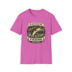 Pink Comfort Colors unisex t-shirt with a vintage "Addick Fishing" bass graphic.