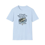 Light blue Comfort Colors cotton t-shirt with "If Found, Return Me To The Water" text and a jumping bass graphic.