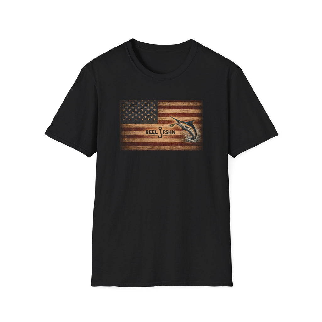 American Flag With Marlin T-Shirt