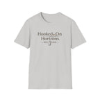 Light gray Comfort Colors unisex t-shirt with "Hooked On Horizons. REEL FESHN" graphic and fishing hook design.