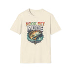 Comfort Colors cream t-shirt with "HOOK SET MODE" text and a bass jumping from water graphic.