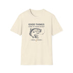 Comfort Colors unisex natural t-shirt with "Good Things Come To Those W Bait" fish graphic.
