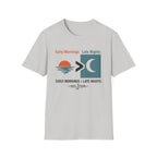 Light gray Comfort Colors unisex tee with "Early Mornings > Late Nights" fishing graphic.