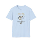 Light blue Comfort Colors cotton t-shirt with "Just One More Cast" text, a fish, and a fishing hook graphic.